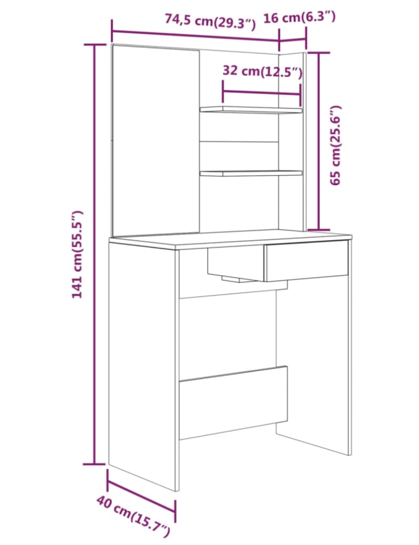 imagem de vidaXL Conjunto toucador 74,5x40x141 cm branco10