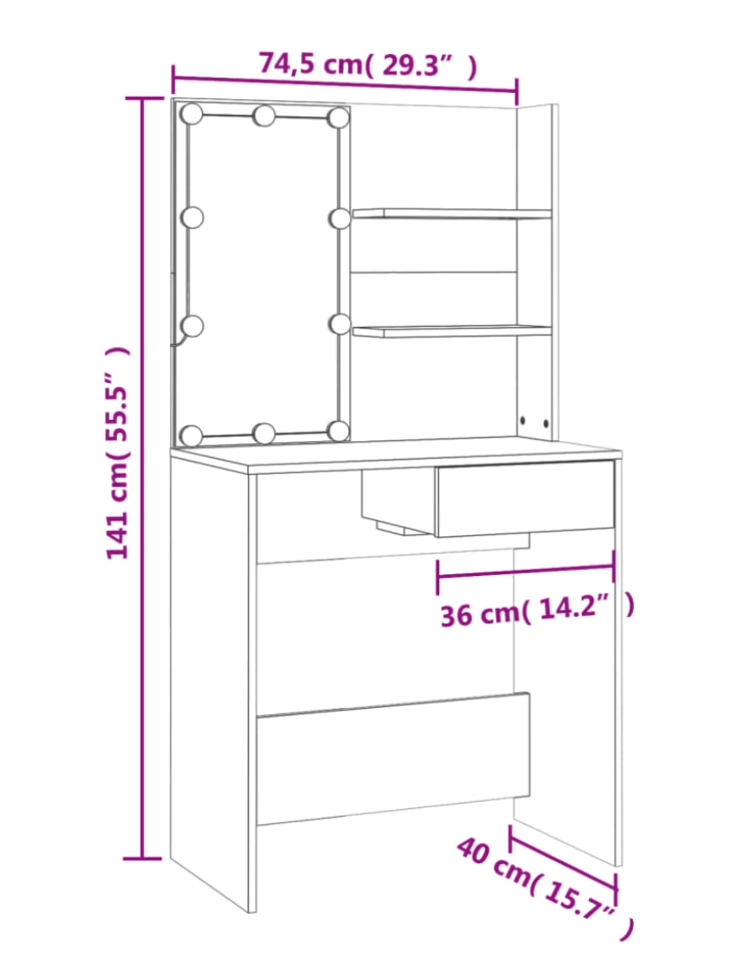 imagem de vidaXL Toucador com LEDs 74,5x40x141 cm cinzento cimento11