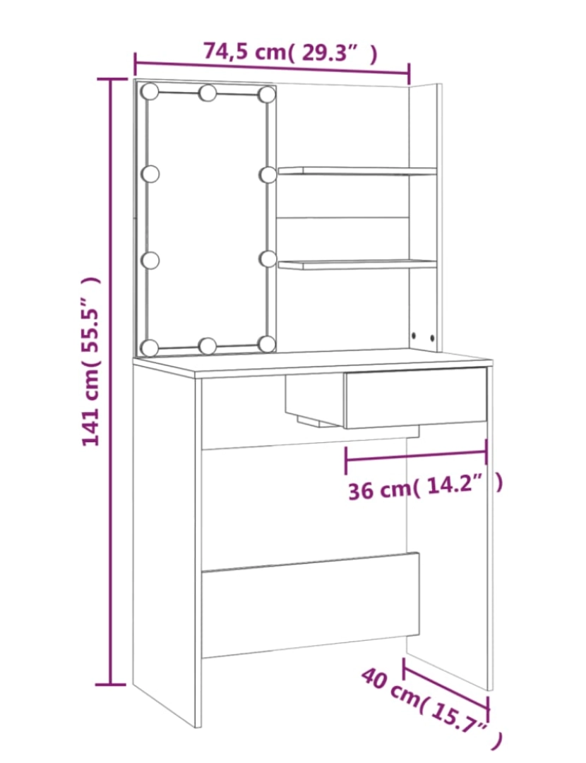 imagem de vidaXL Toucador com LEDs 74,5x40x141 cm sonoma cinza11