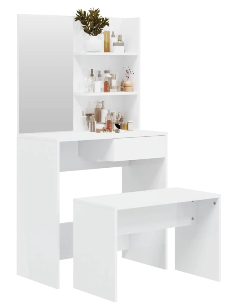 imagem de vidaXL Conjunto toucador 74,5x40x141 cm branco brilhante4