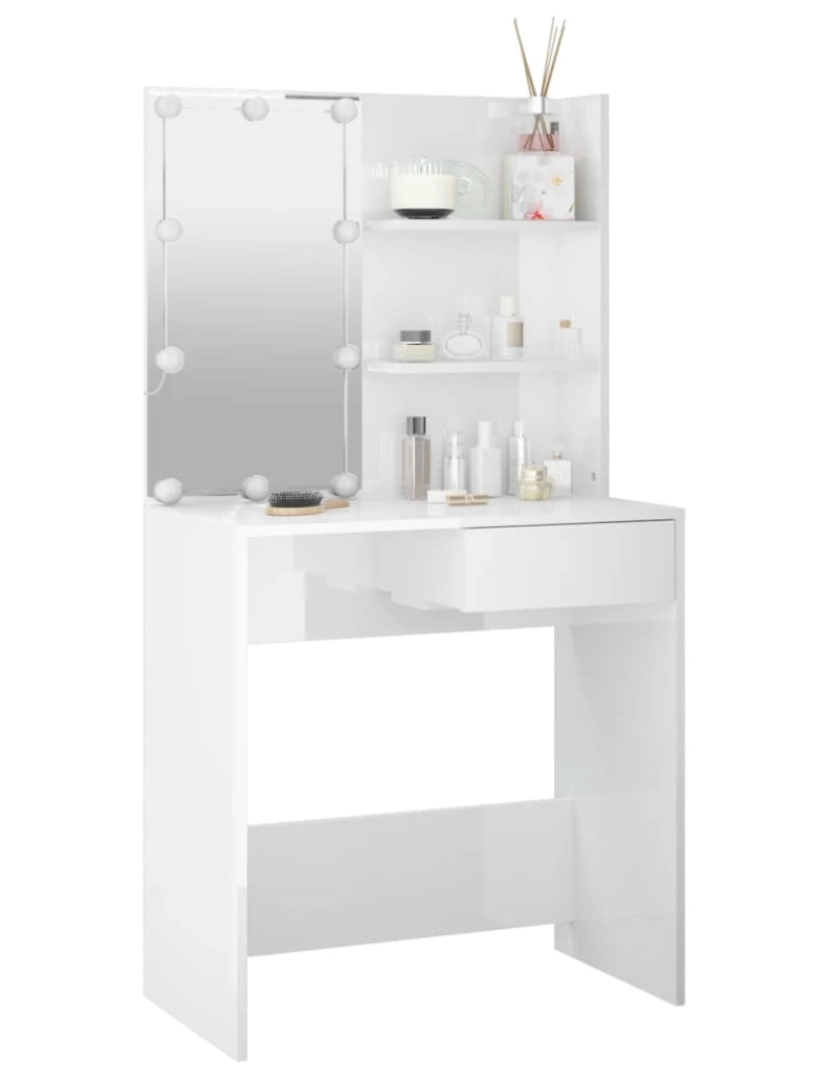 imagem de vidaXL Toucador com LEDs 74,5x40x141 cm branco brilhante10