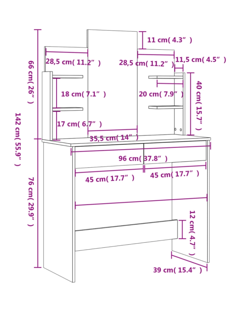 imagem de vidaXL Toucador com espelho 96x39x142 cm branco brilhante10