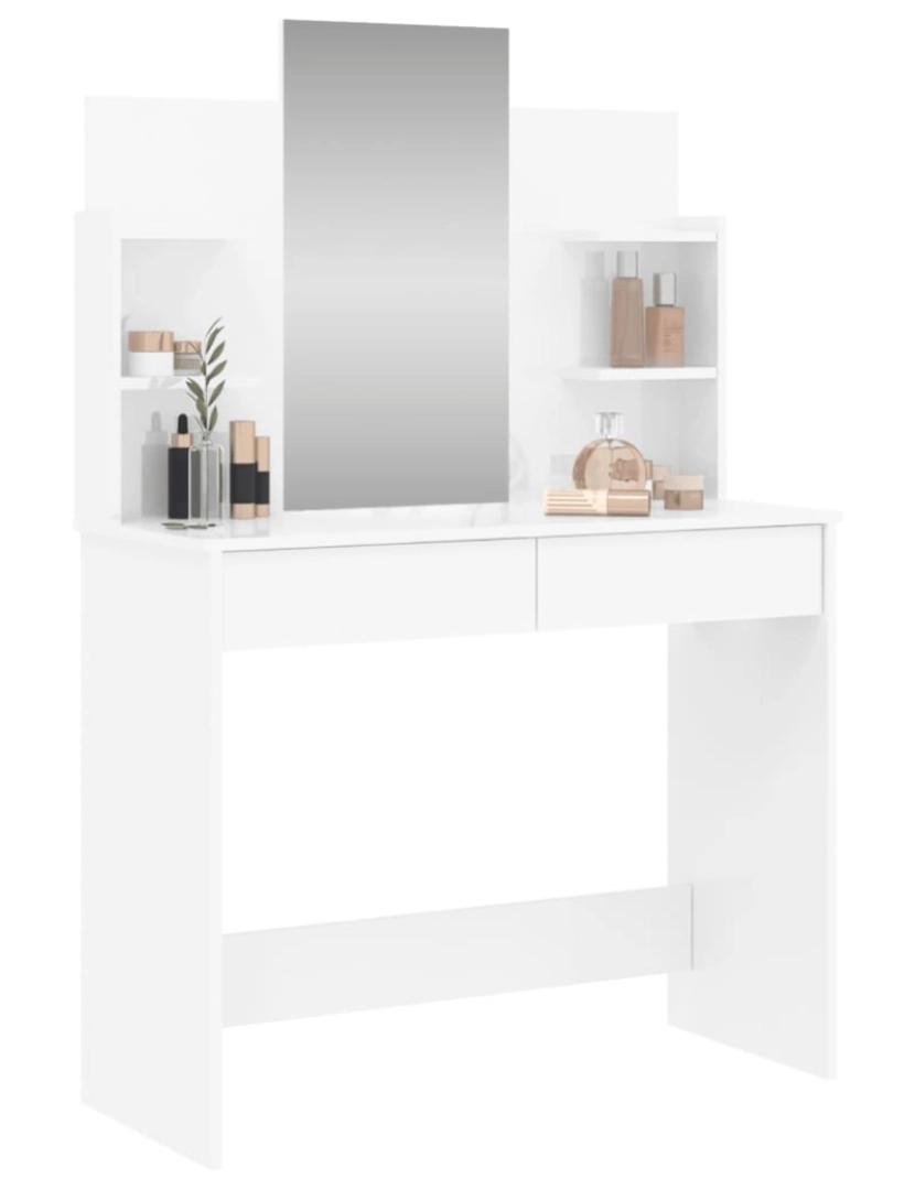 imagem de vidaXL Toucador com espelho 96x39x142 cm branco brilhante4