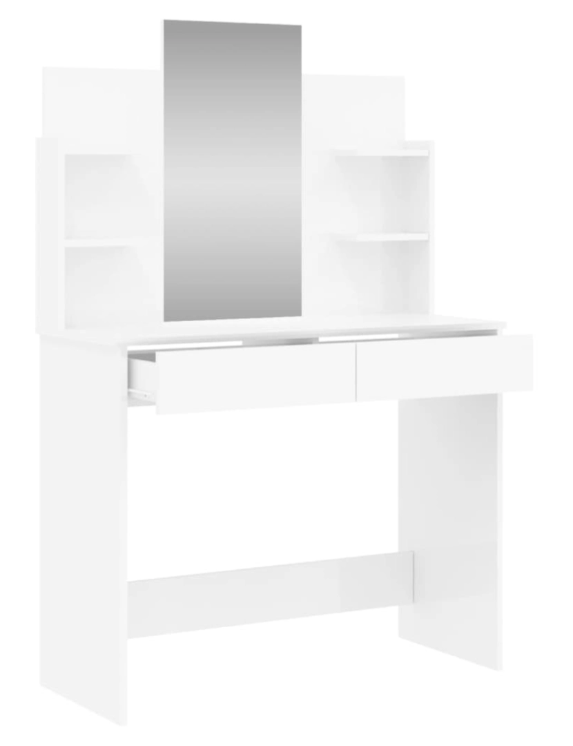 imagem de vidaXL Toucador com espelho 96x39x142 cm branco brilhante6