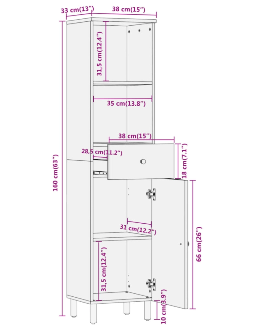 imagem de vidaXL Armário de casa de banho 38x33x160 cm mangueira maciça11