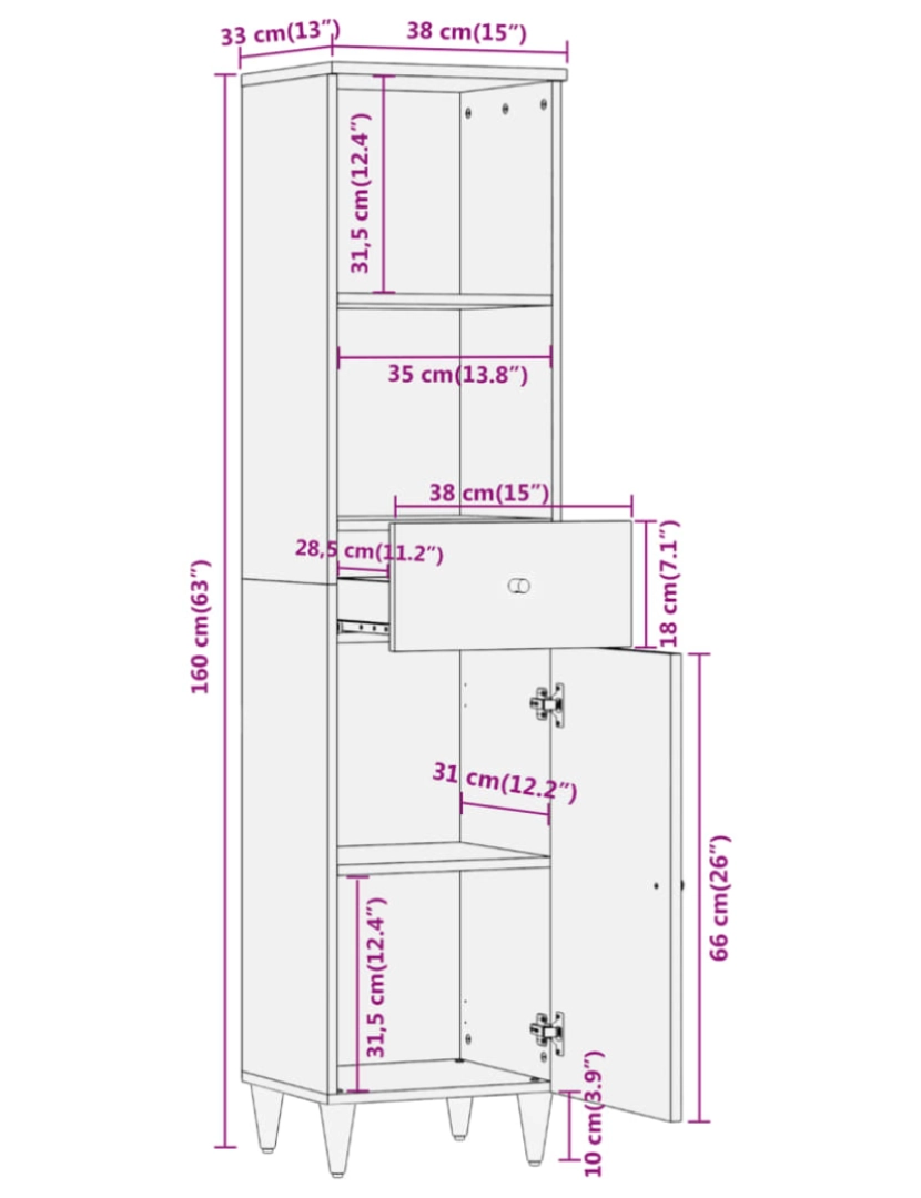 imagem de vidaXL Armário de casa de banho 38x33x160 cm mangueira maciça11