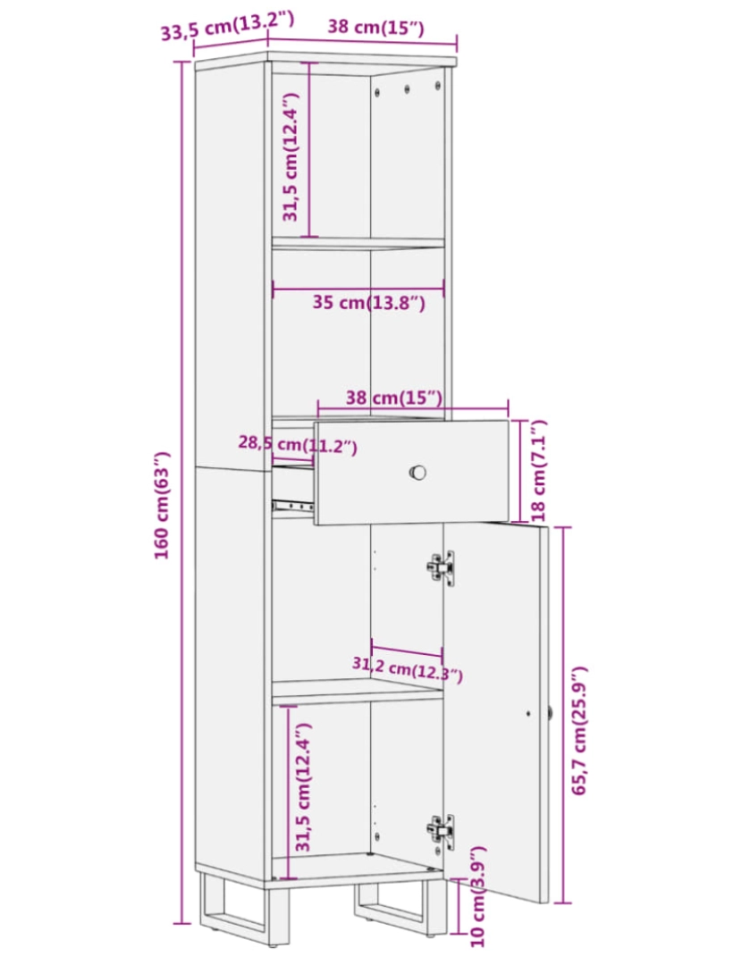 imagem de vidaXL Armário para WC 38x33,5x160 cm mangueira maciça castanho/preto11