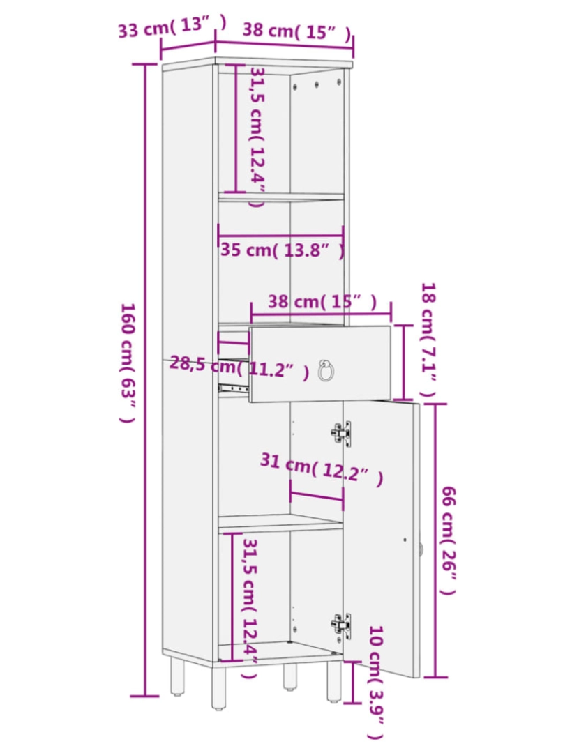 imagem de vidaXL Armário de casa de banho 38x33x160 cm mangueira maciça11