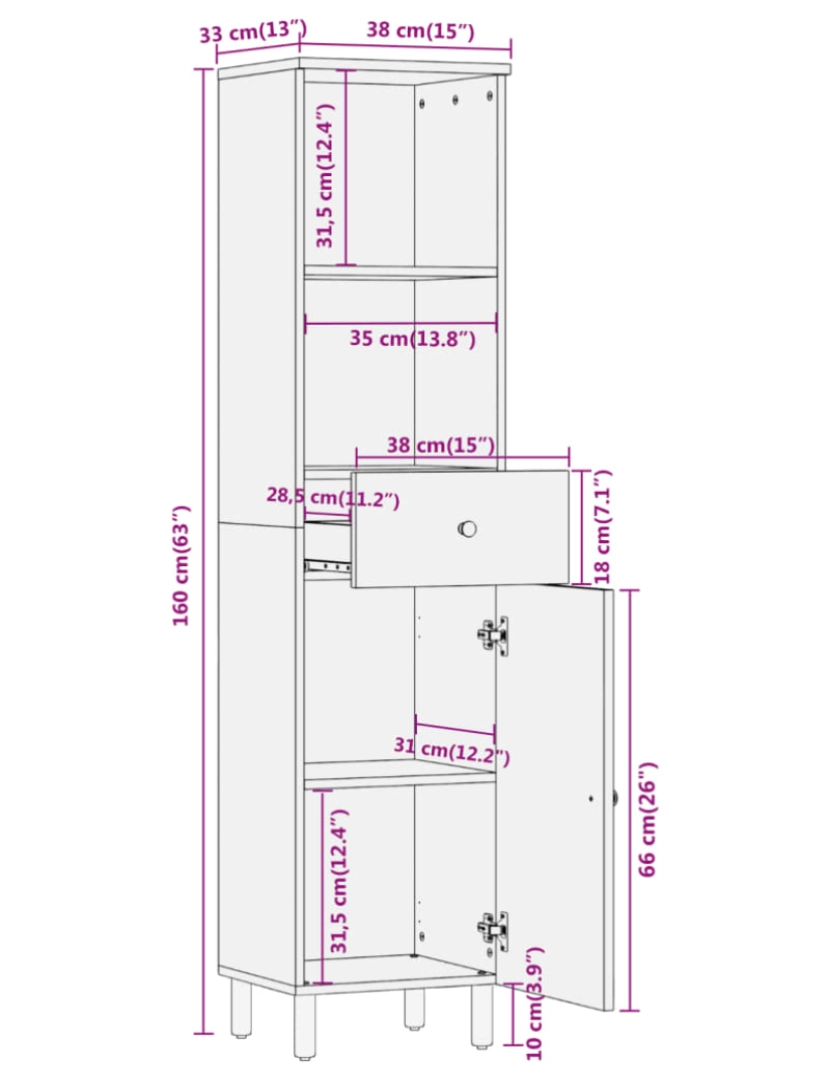 imagem de vidaXL Armário de casa de banho 38x33x160 cm madeira de acácia maciça11
