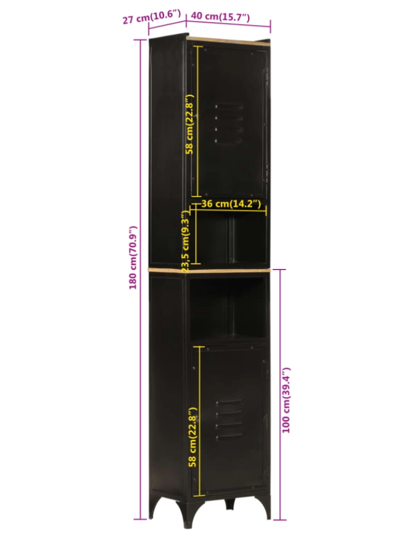 imagem de vidaXL Armário p/ casa de banho 40x27x180 cm ferro e mangueira maciça11