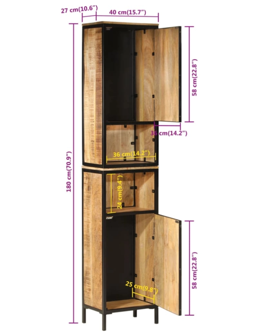 imagem de vidaXL Armário p/ casa de banho 40x27x180 cm ferro e mangueira maciça11