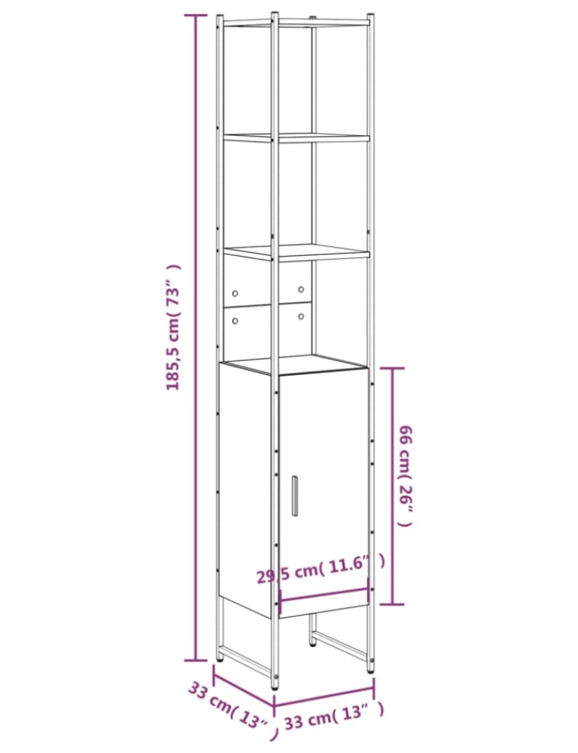 imagem de vidaXL Armário WC 33x33x185,5 cm derivados de madeira carvalho fumado11