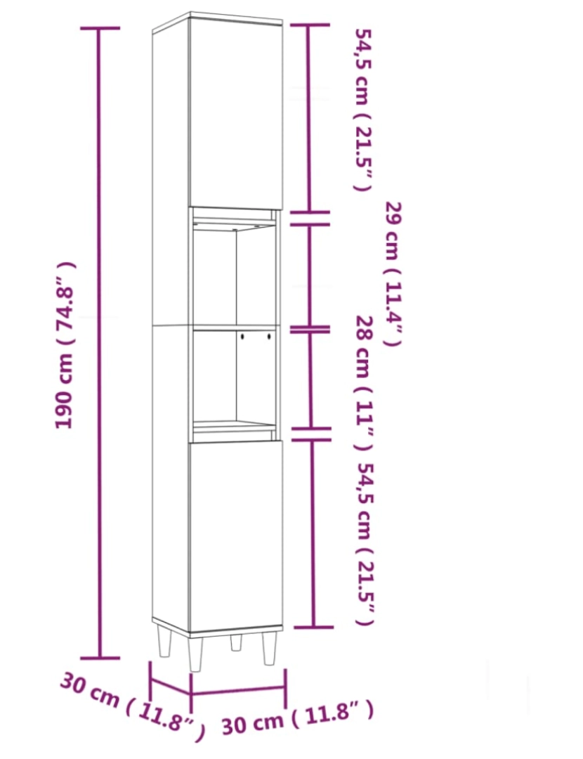 imagem de vidaXL Armário WC 30x30x190 cm derivados de madeira cinzento sonoma11