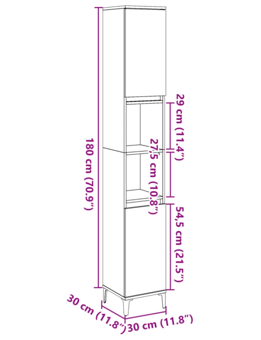 imagem de vidaXL Armário casa banho 30x30x190 cm derivados madeira madeira velha11