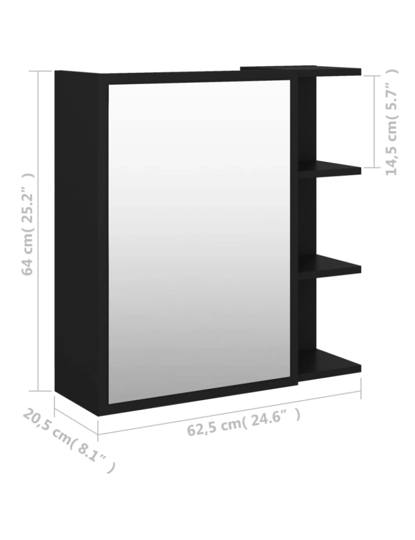 imagem de vidaXL Armário casa banho c/ espelho derivados de madeira preto11