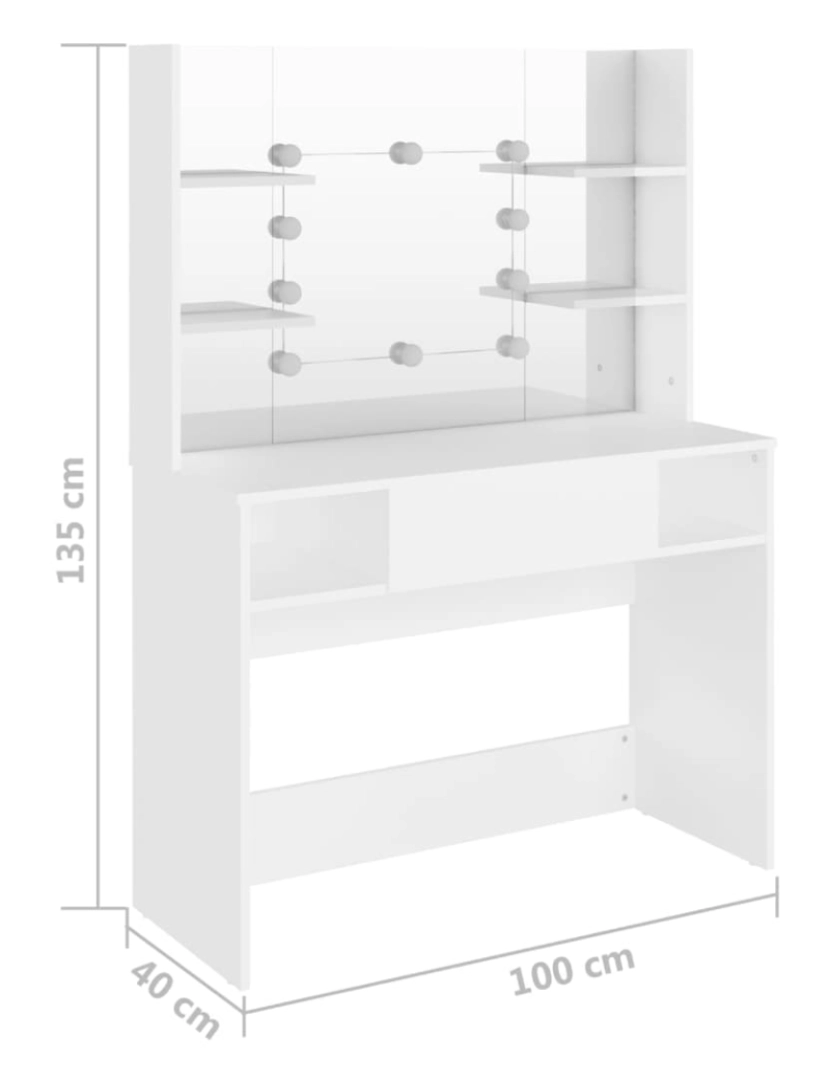 imagem de vidaXL Mesa de maquilhagem c/ luzes LED 100x40x135 cm MDF branco7