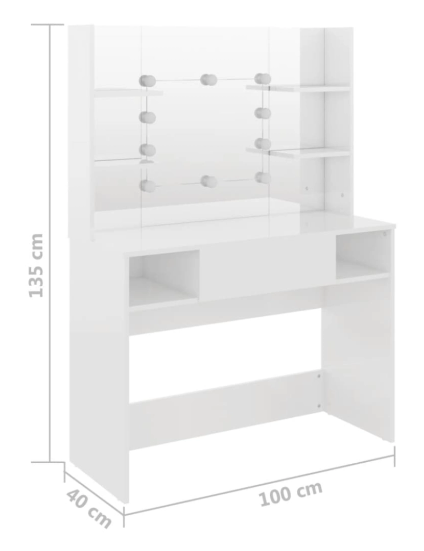 imagem de vidaXL Mesa de maquilhagem c/ LEDs 100x40x135 cm MDF branco brilhante7