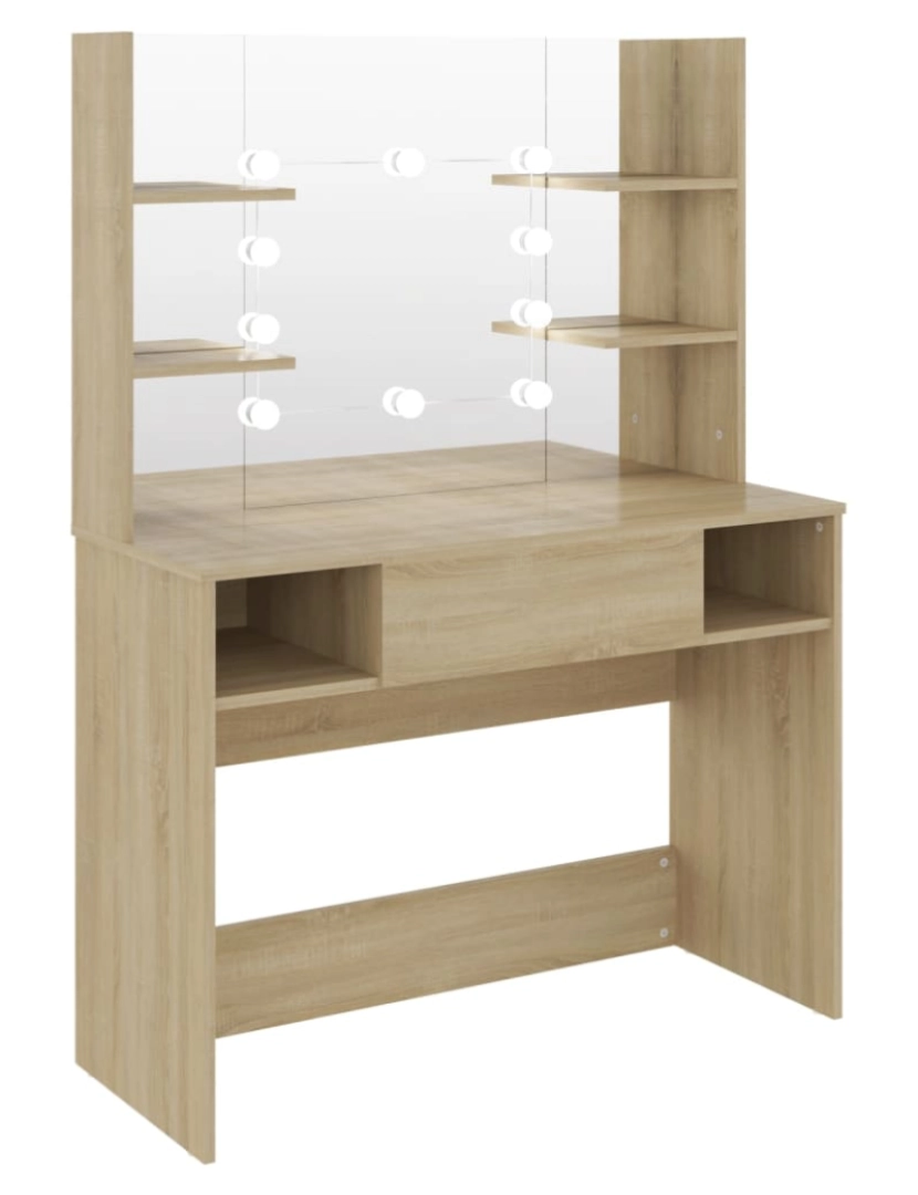 imagem de vidaXL Mesa de maquilhagem c/ luzes LED 100x40x135 cm MDF cor carvalho6