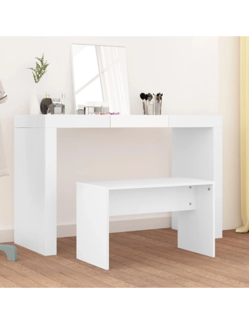 imagem de vidaXL Banco de toucador 70x35x45 cm derivados de madeira branco3