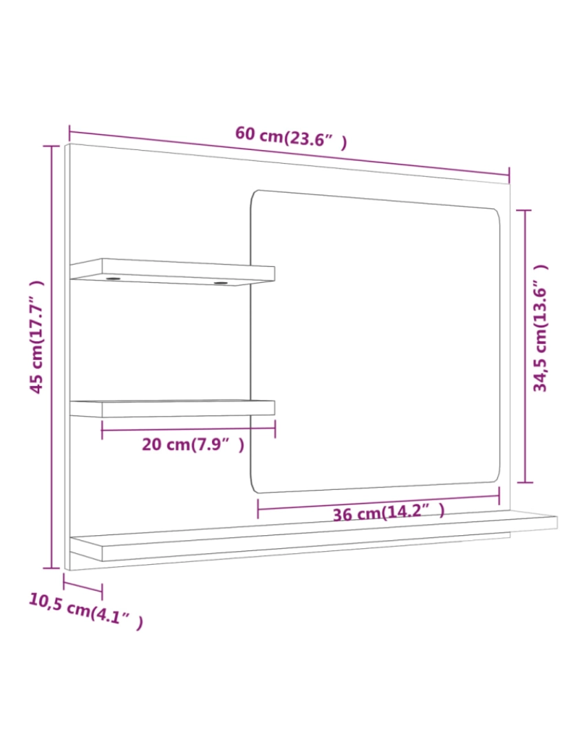 imagem de vidaXL Espelho WC 60x10,5x45 cm derivados de madeira cinzento sonoma9