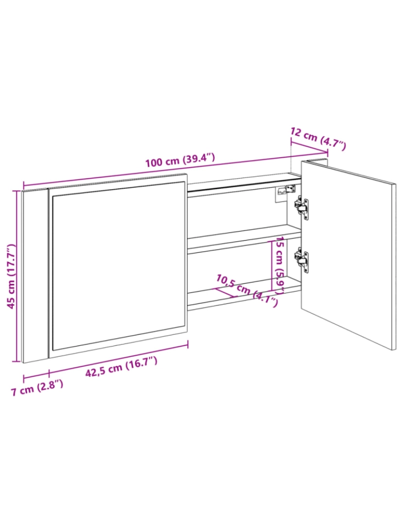 imagem de vidaXL Armário espelhado WC c/ luz LED 100x12x45cm carvalho castanho11