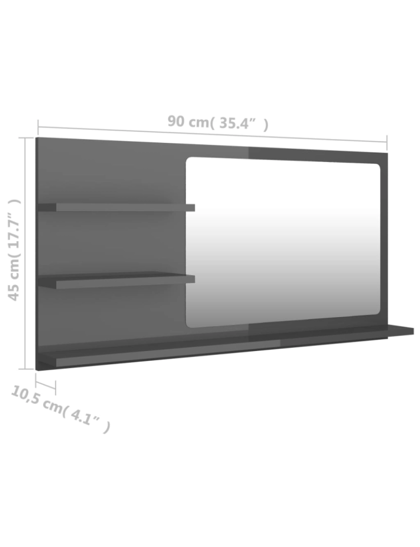 imagem de vidaXL Espelho de casa de banho 90x10,5x45cm contrap. cinza brilhante8