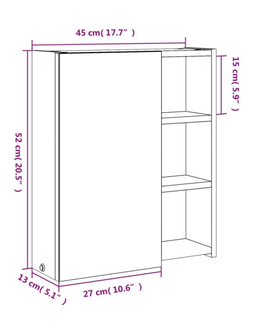 imagem de vidaXL Armário espelhado p/ casa de banho c/ LEDs 45x13x52 cm preto11