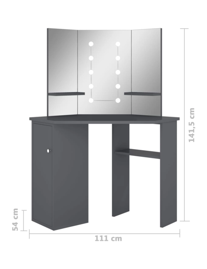 imagem de vidaXL Toucador de canto com LED 111x54x141,5 cm cinzento11