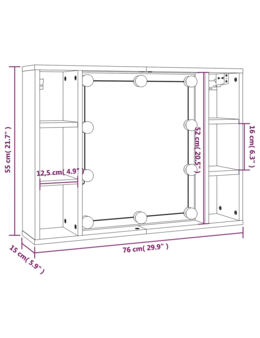 imagem de vidaXL Armário espelhado com LED 76x15x55 cm carvalho fumado11