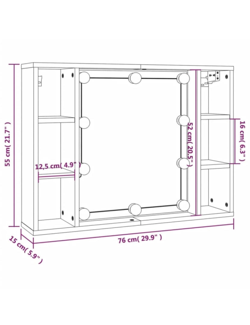 imagem de vidaXL Armário espelhado com LED 76x15x55 cm carvalho castanho11