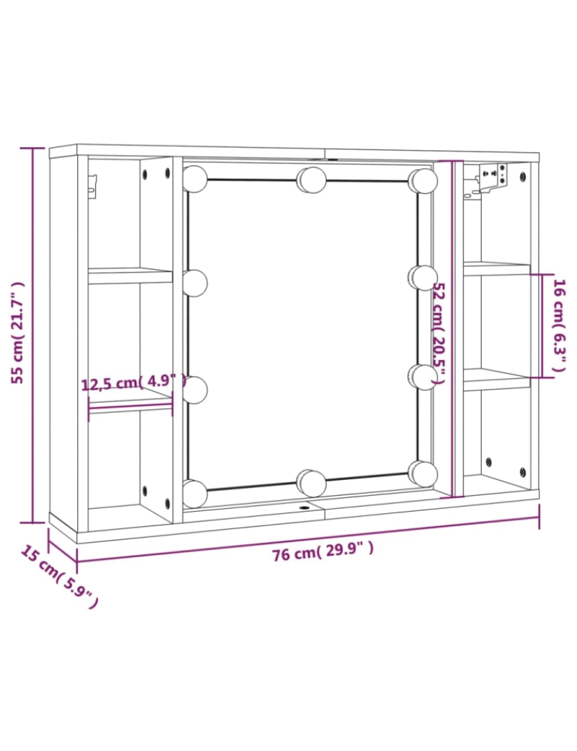 imagem de vidaXL Armário espelhado com LED 76x15x55 cm cinzento cimento11