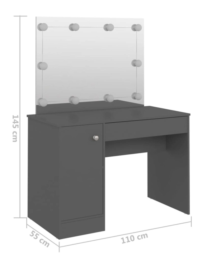 imagem de vidaXL Mesa de maquilhagem c/ LEDs 110x55x145 cm MDF cinzento7