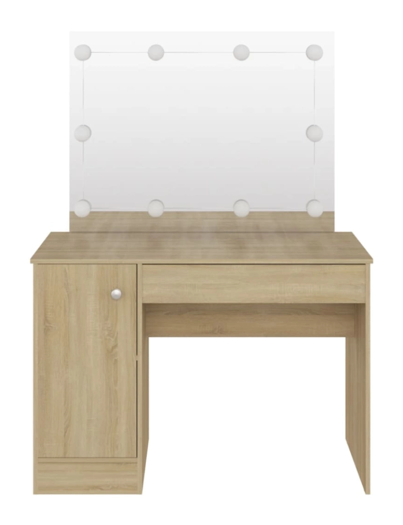 imagem de vidaXL Mesa de maquilhagem c/ luzes LED 110x55x145 cm MDF cor carvalho4