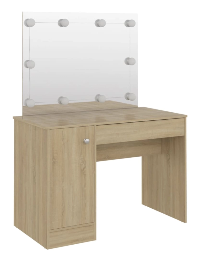 imagem de vidaXL Mesa de maquilhagem c/ luzes LED 110x55x145 cm MDF cor carvalho6