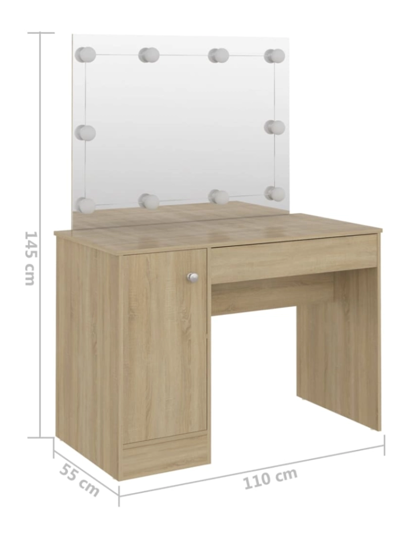 imagem de vidaXL Mesa de maquilhagem c/ luzes LED 110x55x145 cm MDF cor carvalho7