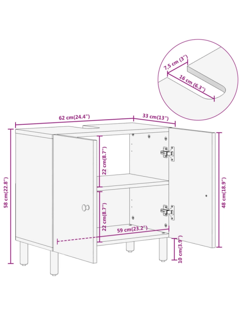 imagem de vidaXL Armário de casa de banho 62x33x58 cm madeira de acácia maciça11