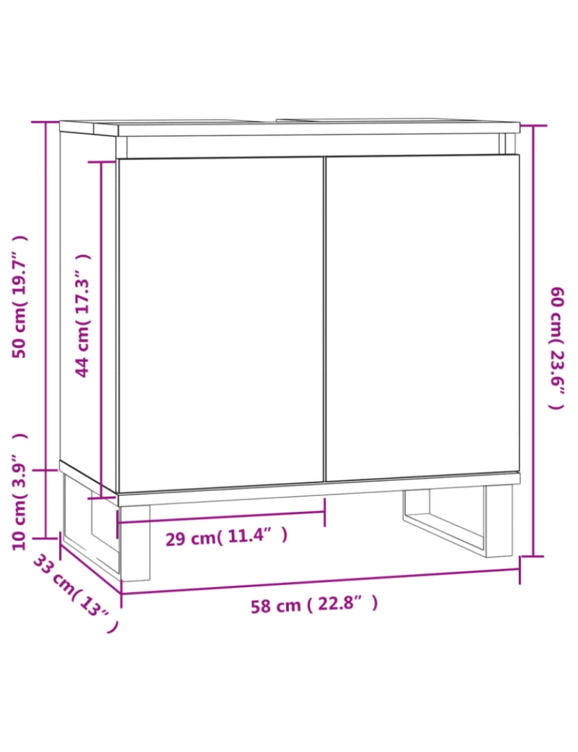 imagem de vidaXL Armário casa de banho 58x33x60 cm deriv. madeira cinza cimento11