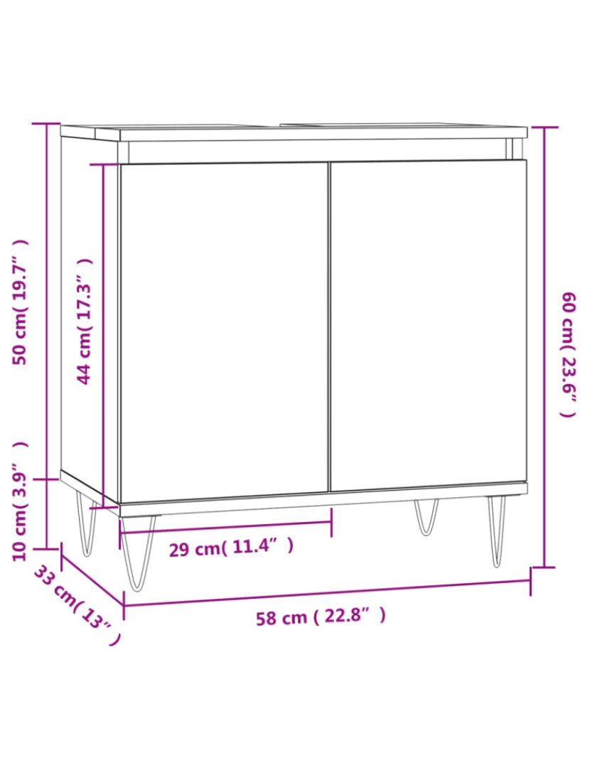imagem de vidaXL Armário casa de banho 58x33x60cm derivados madeira cinza sonoma11