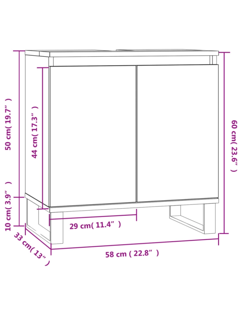 imagem de vidaXL Armário casa banho 58x33x60 cm deriv. madeira branco brilhante11