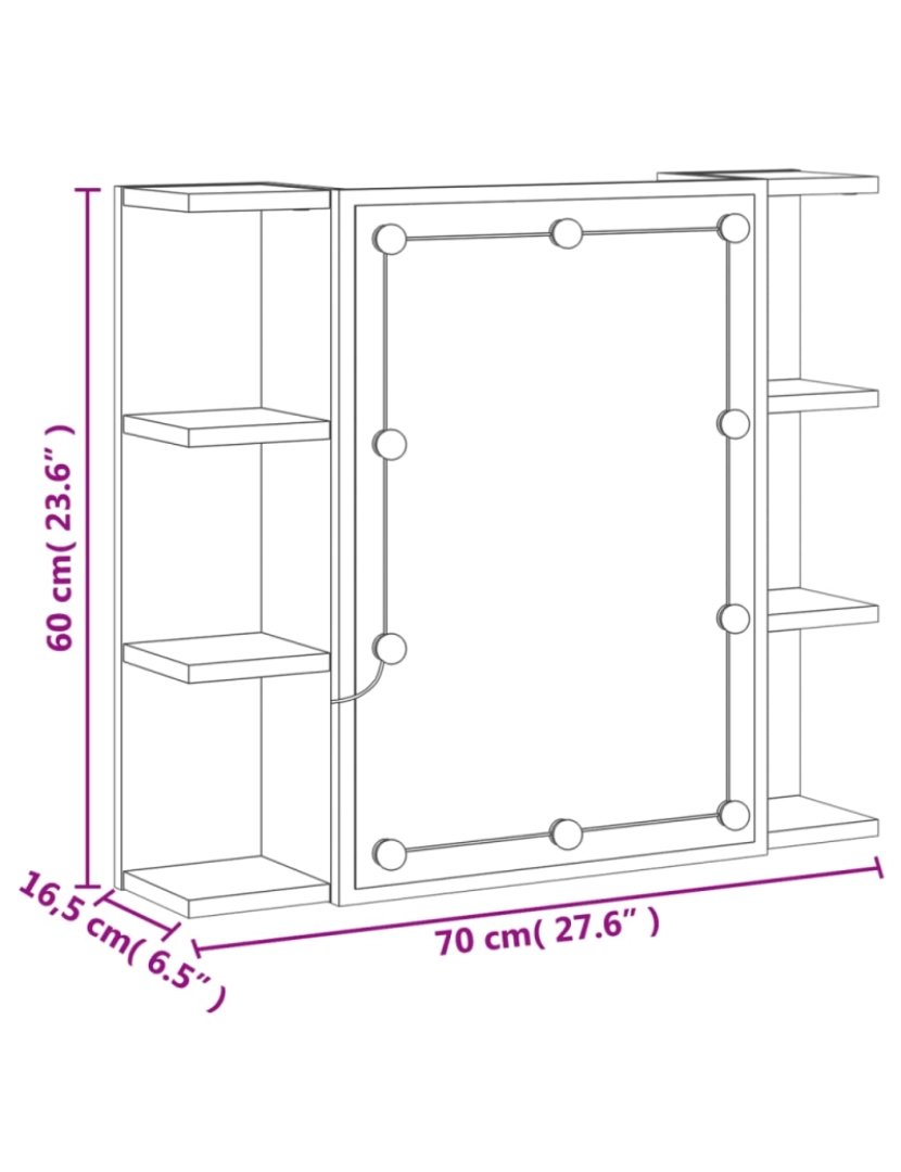 imagem de vidaXL Armário espelhado com LED 70x16,5x60 cm carvalho castanho11