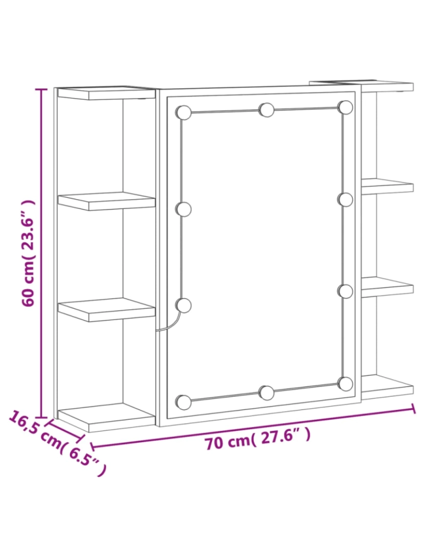 imagem de vidaXL Armário espelhado com luzes LED 70x16,5x60 cm preto11