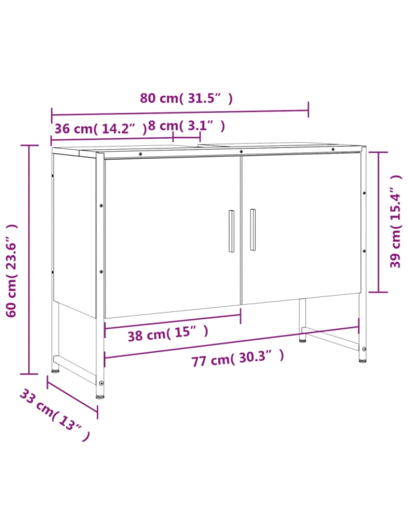 imagem de vidaXL Armário lavatório WC 80x33x60 cm deriv. madeira carvalho fumado11
