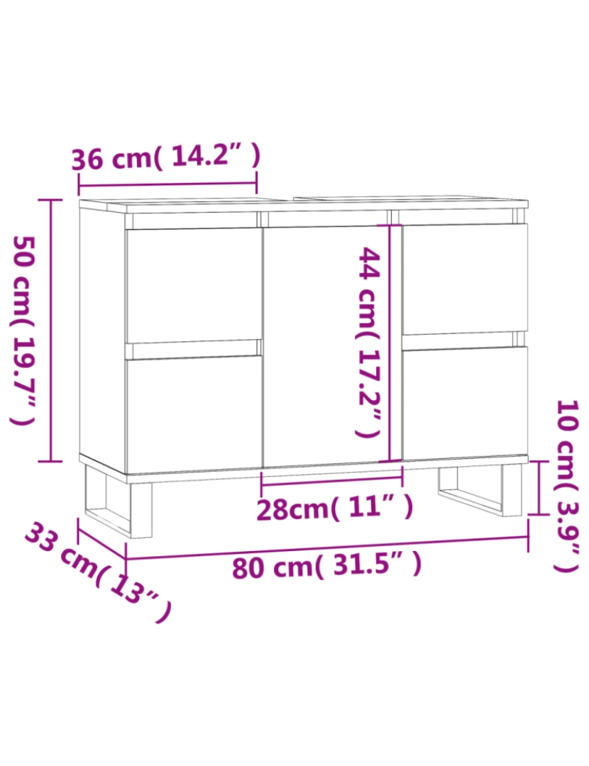 imagem de vidaXL Armário WC 80x33x60 cm derivados de madeira branco brilhante11