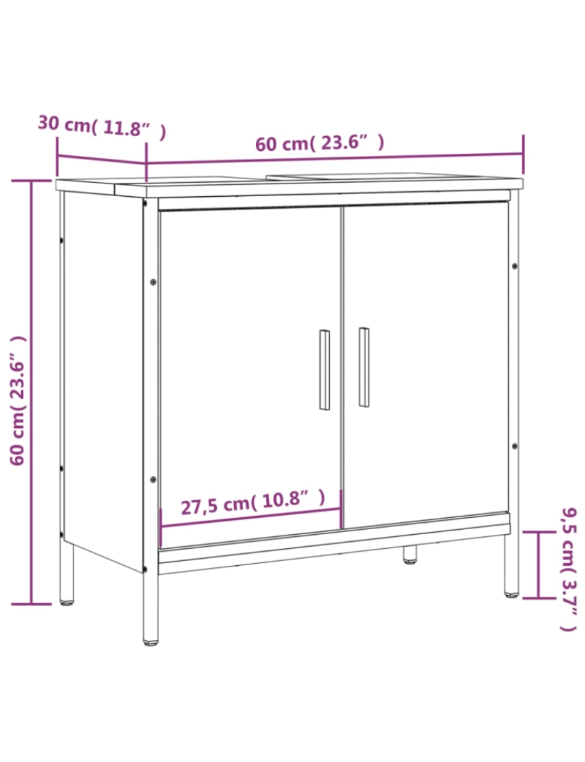 imagem de vidaXL Móvel p/ lavatório 60x30x60cm derivados madeira carvalho fumado11