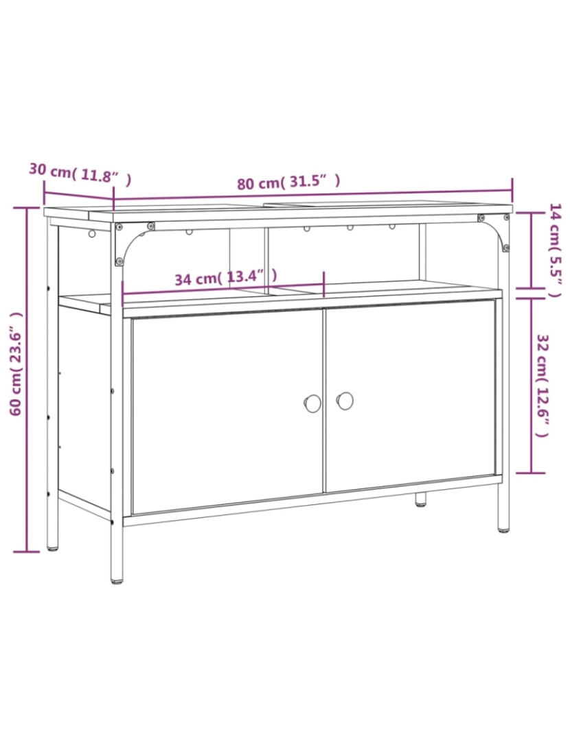 imagem de vidaXL Móvel p/ lavatório 80x30x60cm derivados madeira carvalho fumado11