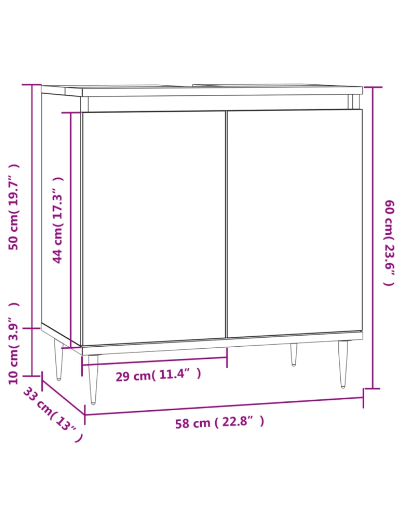 imagem de vidaXL Armário casa banho 58x33x60 cm deriv. madeira branco brilhante11