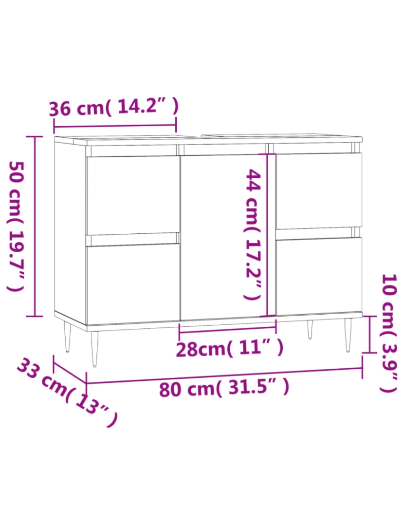 imagem de vidaXL Armário casa banho 80x33x60 cm deriv.madeira carvalho castanho11