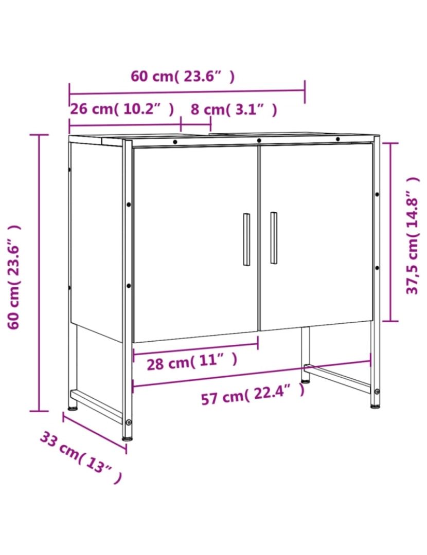 imagem de vidaXL Móvel p/ lavatório 60x33x60cm derivados madeira carvalho fumado11