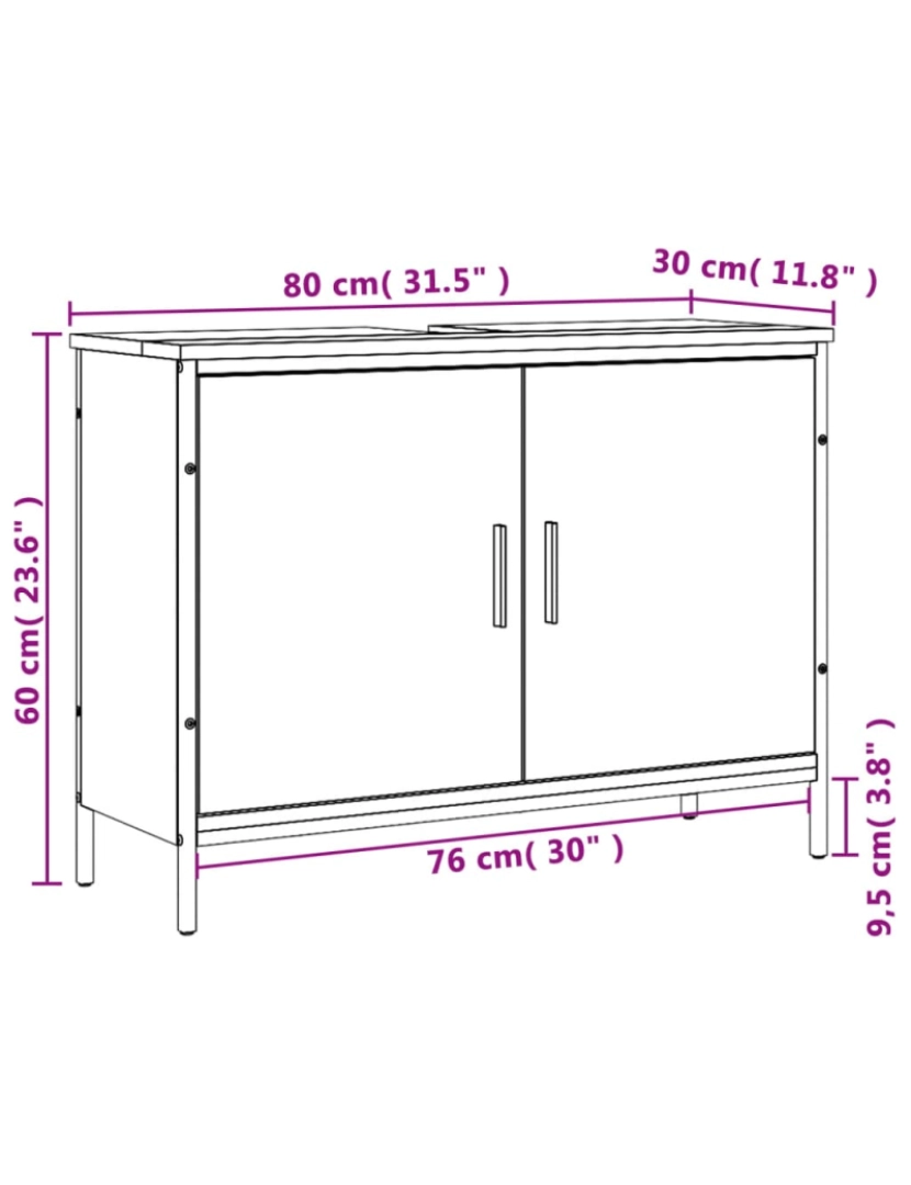 imagem de vidaXL Móvel p/ lavatório 80x30x60cm derivados madeira carvalho fumado11