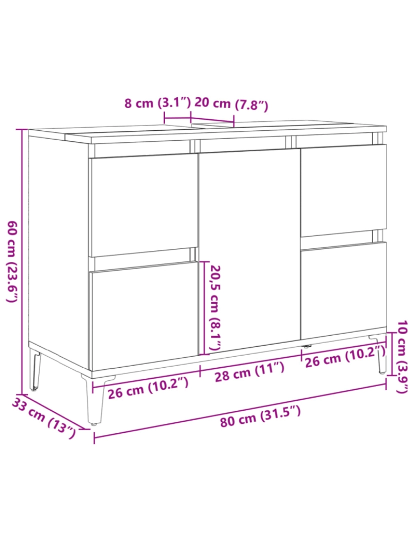 imagem de vidaXL Móvel p/ lavatório 80x33x60 cm derivados madeira madeira velha11